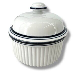 Dansk Bistro Christianshavn Blue Lidded Ceramic Bowl 4" X 4.5" White
